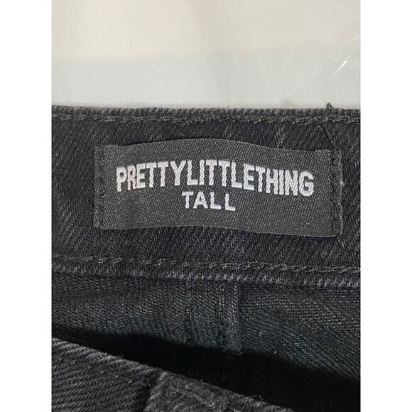 New Pretty Little Thing Women's Tall Black Asymmetric Waistband Jeans Size 10 - Picture 5 of 12